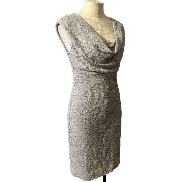 Connected Dress 8P 8 P Silver Sequin Stretch Lace Cruise Wedding Party Washable - Picture 7 of 7